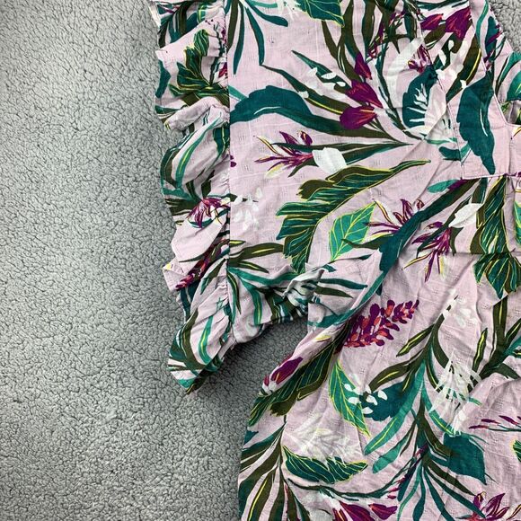 Terra & Sky Womens Plus Size 3X Purple Tropical Square Neck Top Short Sleeve - Picture 3 of 9